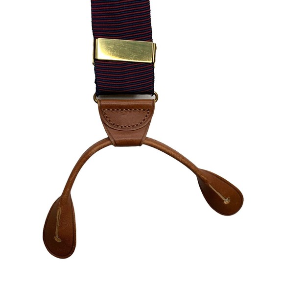 PERRY ELLIS PORTFOLIO Brown Leather Navy Red Stripe Y Suspenders Brass Hardware - Picture 7 of 8